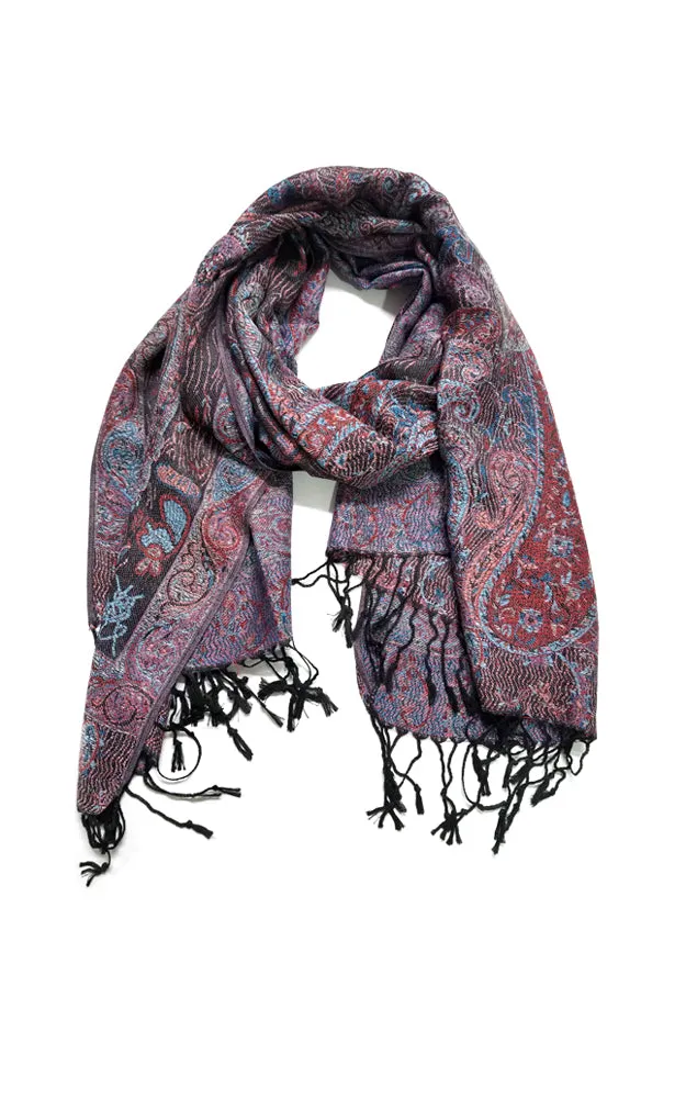 1022 Black Paisley Print Pashmina Scarf