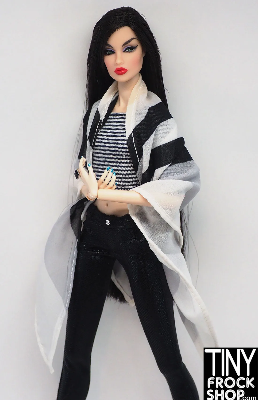 12" Fashion Doll Neutral Striped Chiffon Large Scarf by Pam Maness