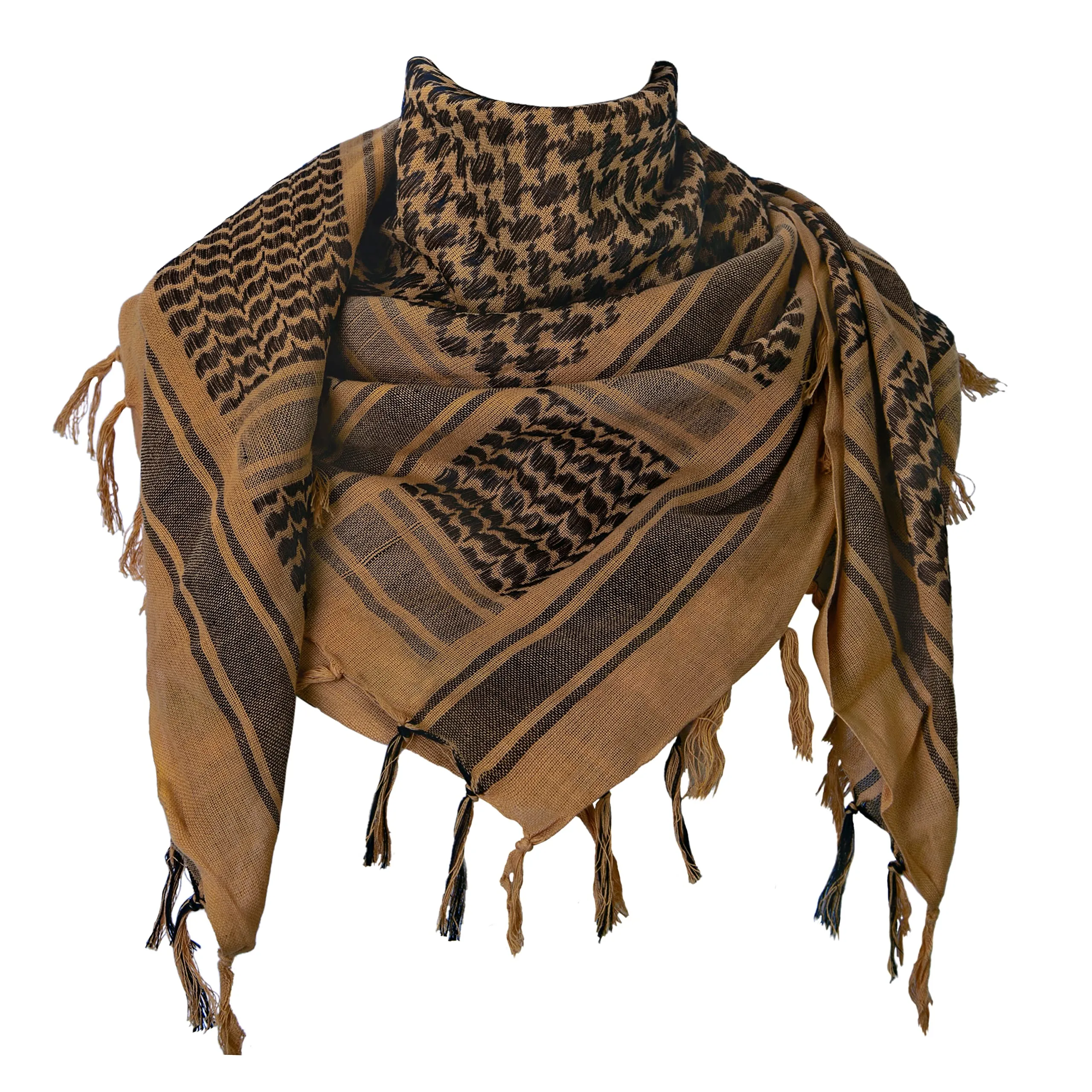 Aonal Military Shemagh Tactical Desert Scarf, 100% Cotton Keffiyeh Neck Head Scarf Wrap for Men Women,A-tan