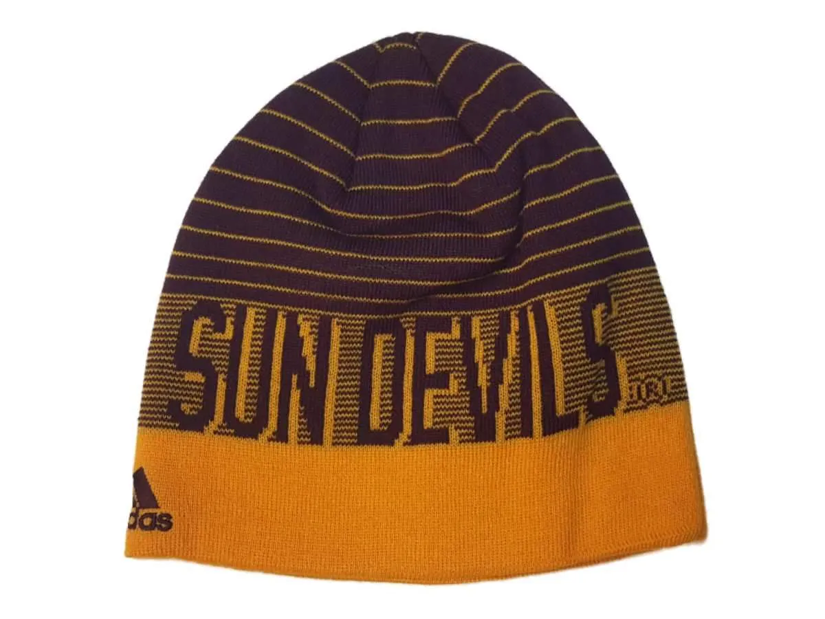 Arizona State Sun Devils Adidas Striped Acrylic Knit Skull Beanie Hat Cap