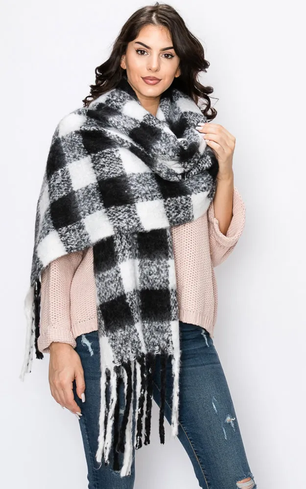 AS319/JS1269/9488 Buffalo Check Puffy Scarf w/Fringes