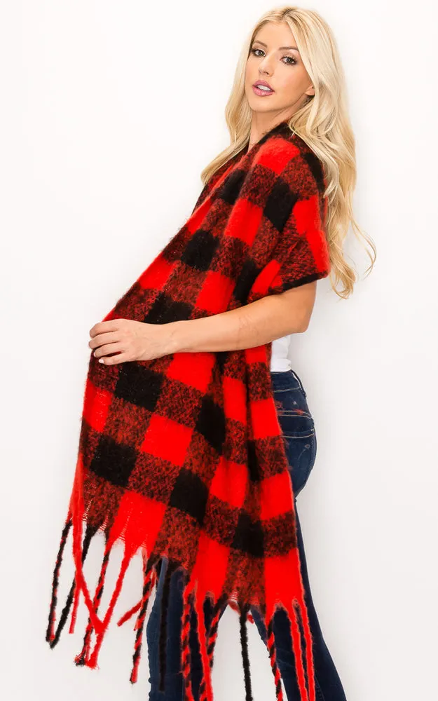 AS319/JS1269/9488 Buffalo Check Puffy Scarf w/Fringes