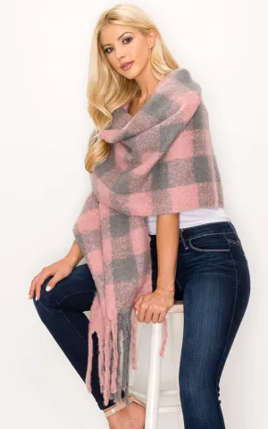 AS319/JS1269/9488 Buffalo Check Puffy Scarf w/Fringes