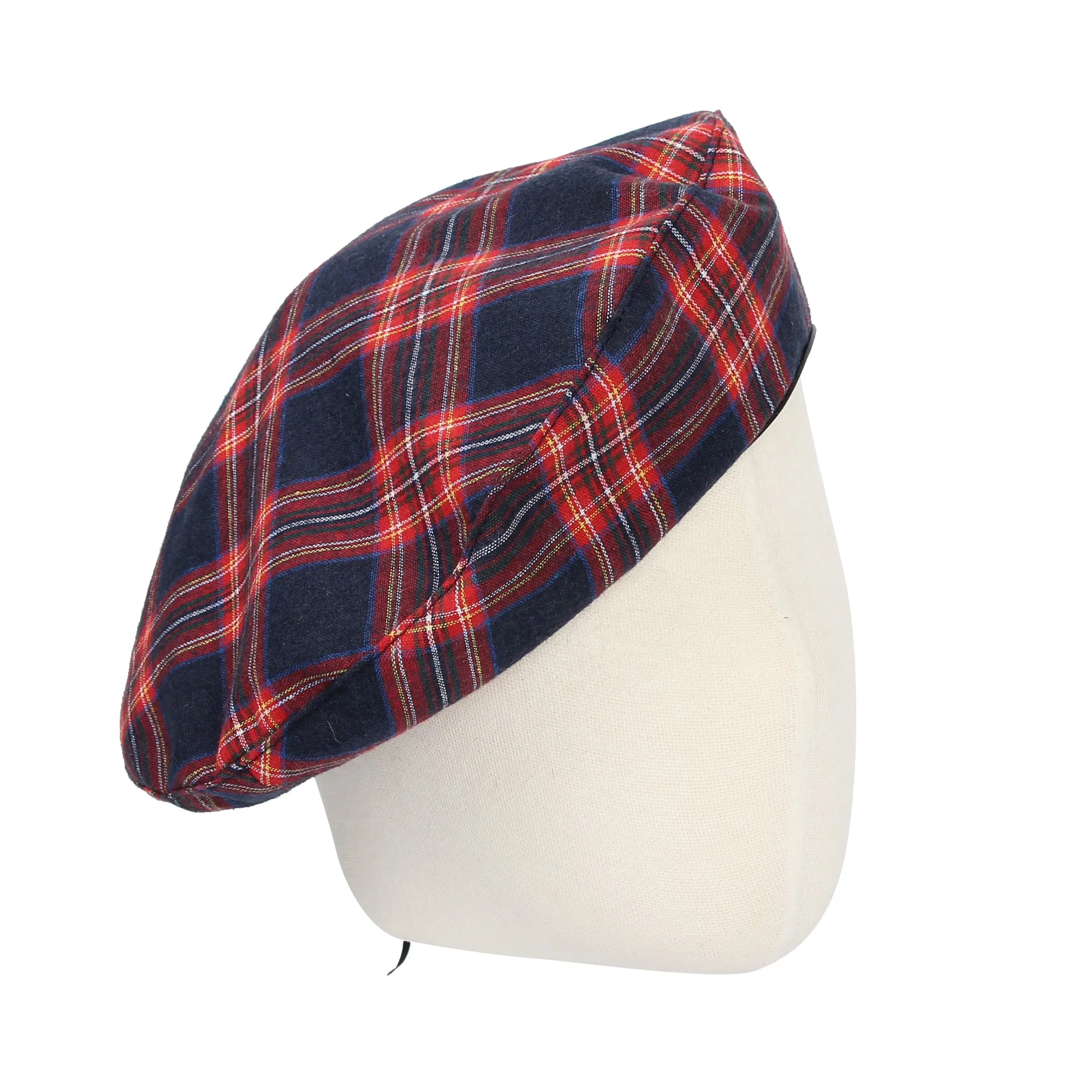 Beret Hat Tartan Check Fabric Leather Sweatband MUF1163