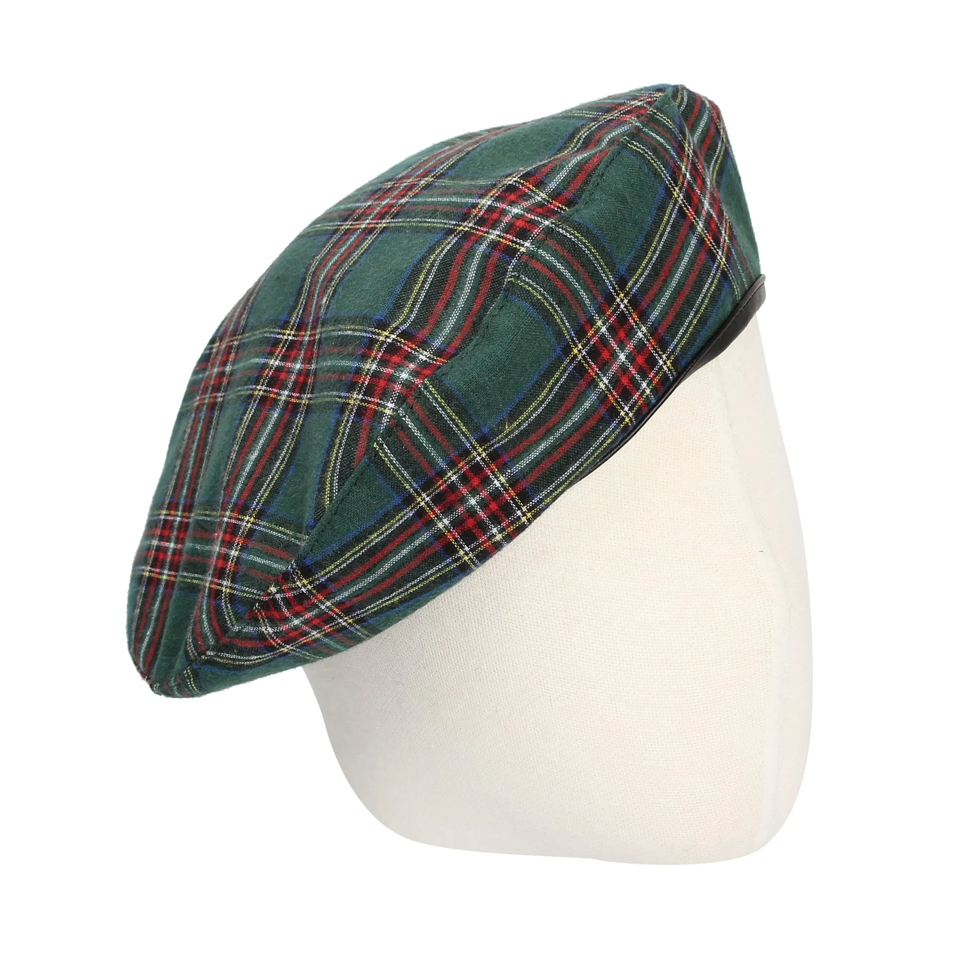 Beret Hat Tartan Check Fabric Leather Sweatband MUF1163