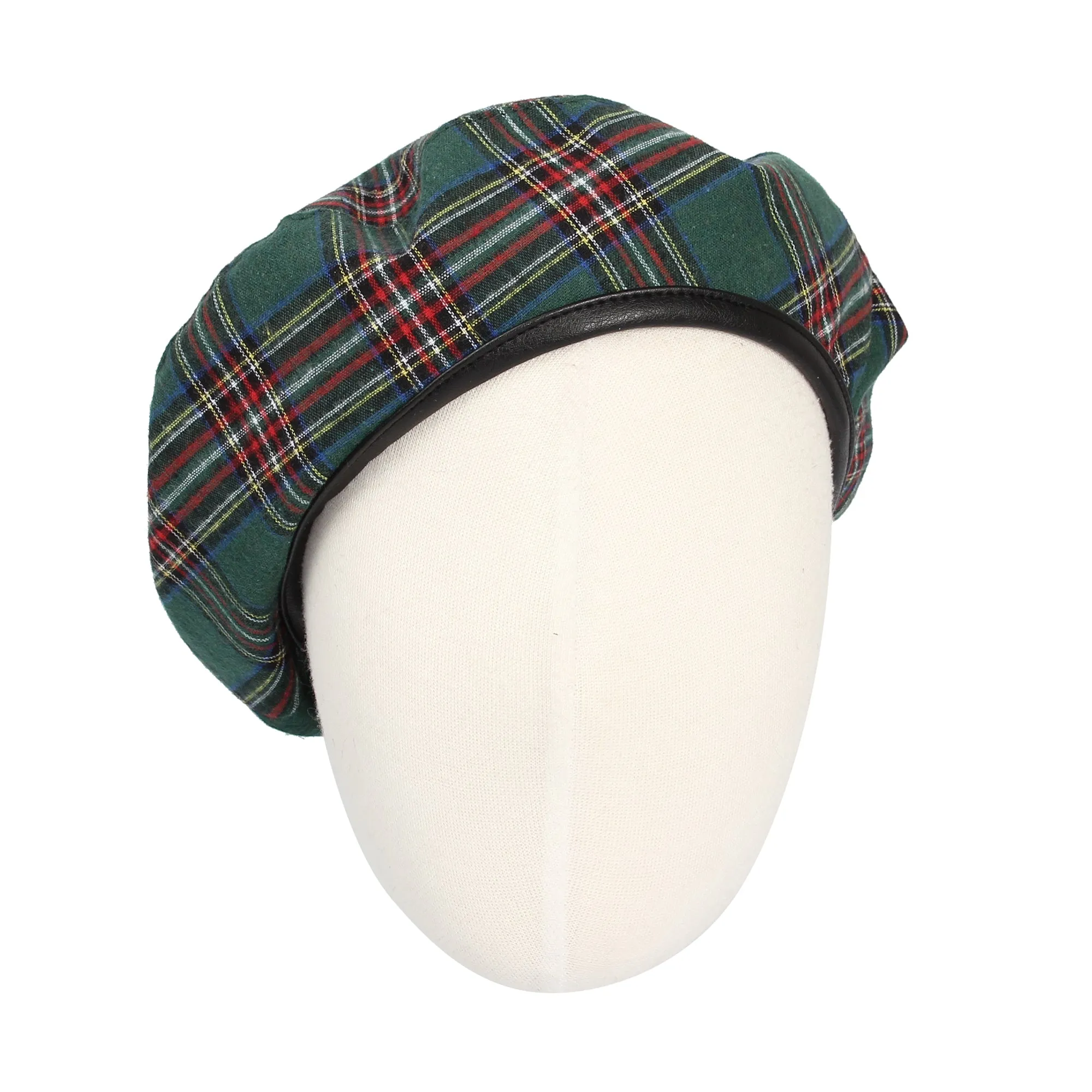 Beret Hat Tartan Check Fabric Leather Sweatband MUF1163