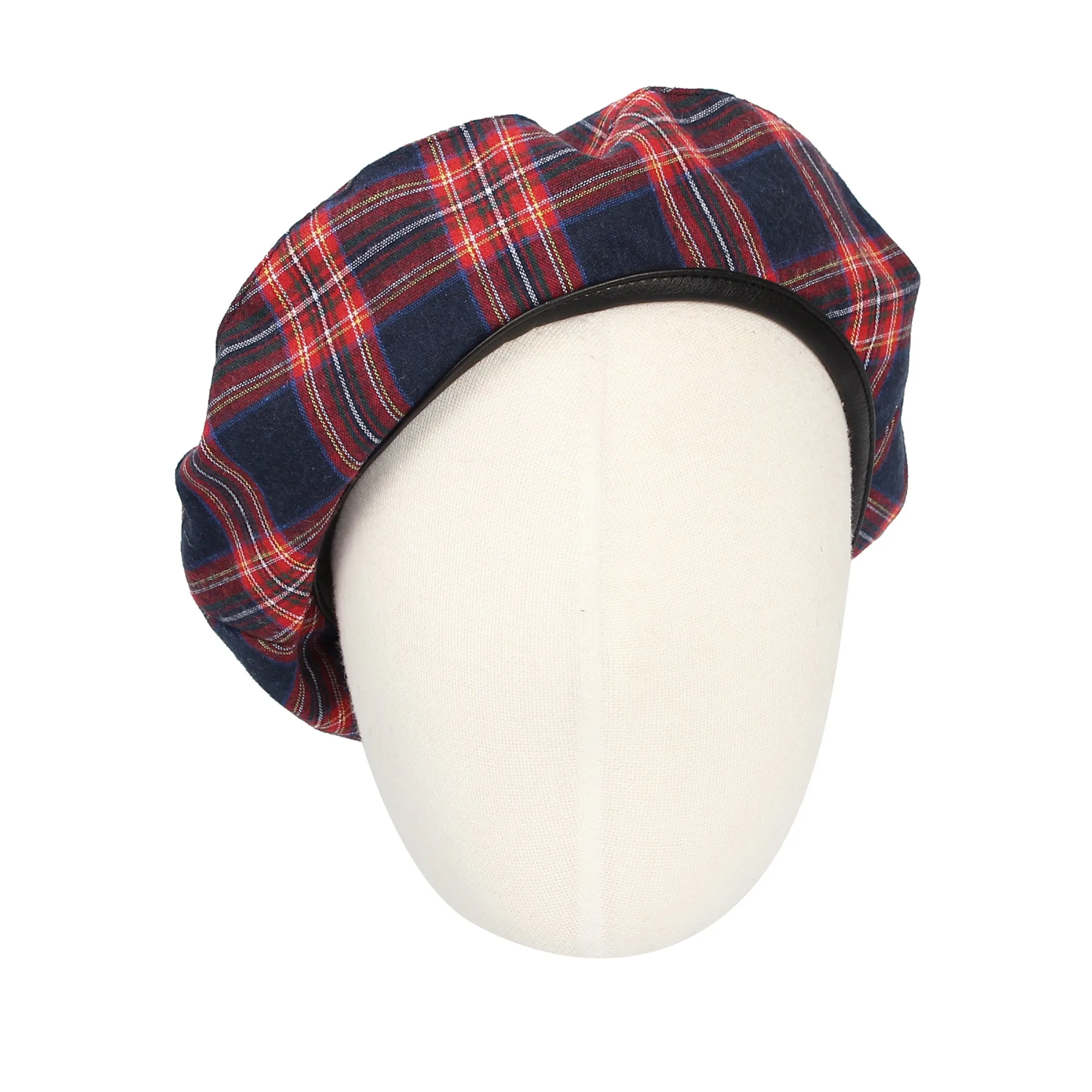 Beret Hat Tartan Check Fabric Leather Sweatband MUF1163