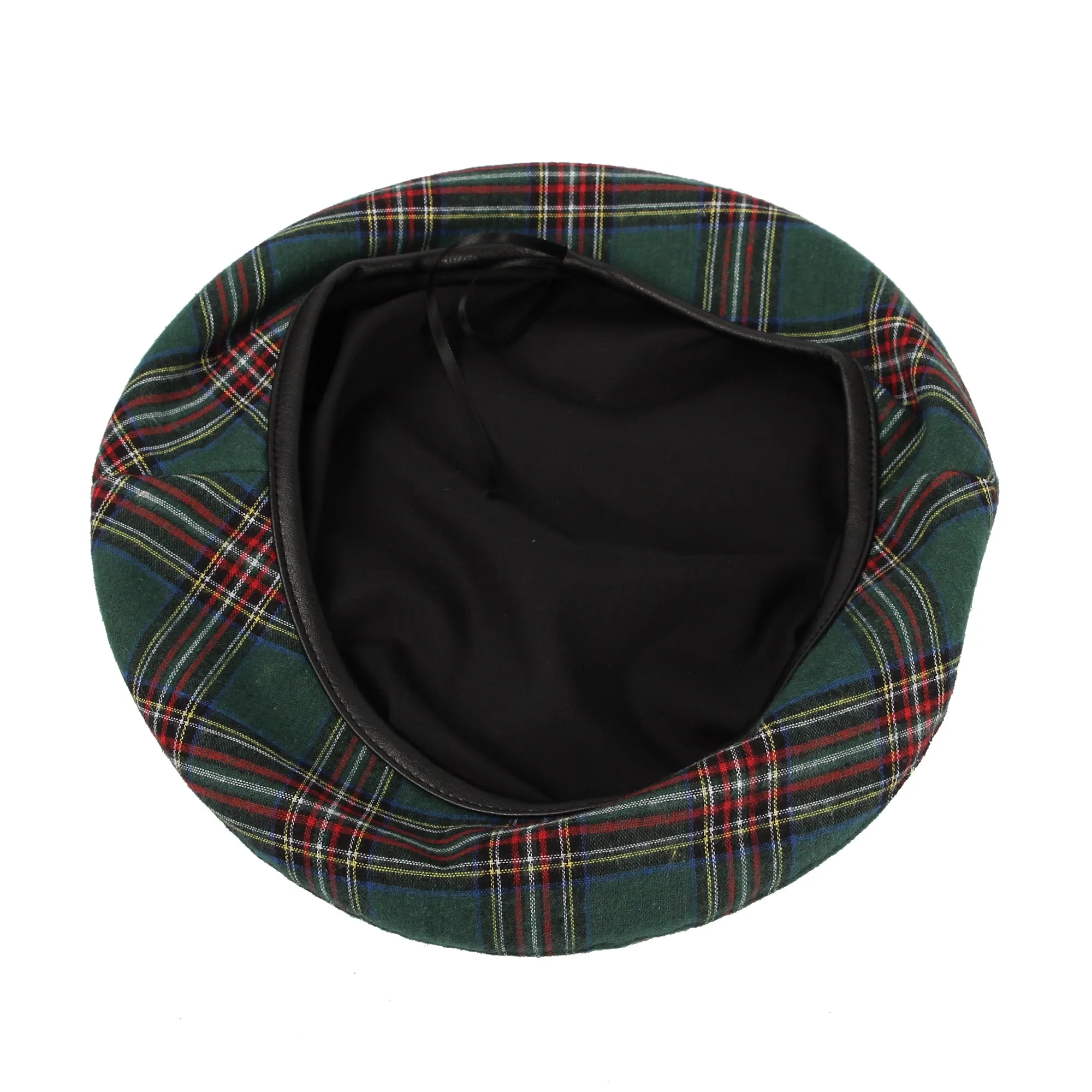 Beret Hat Tartan Check Fabric Leather Sweatband MUF1163