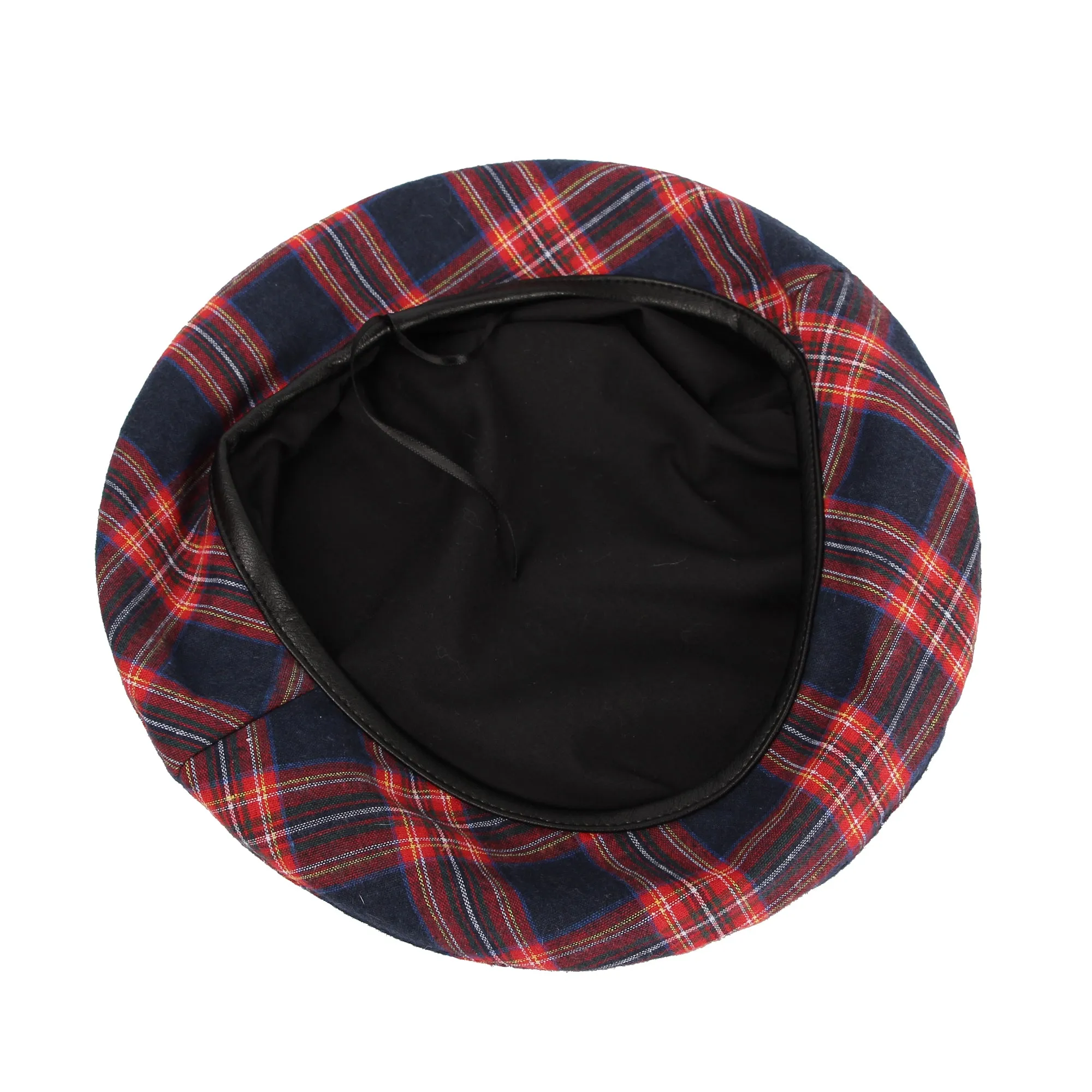 Beret Hat Tartan Check Fabric Leather Sweatband MUF1163