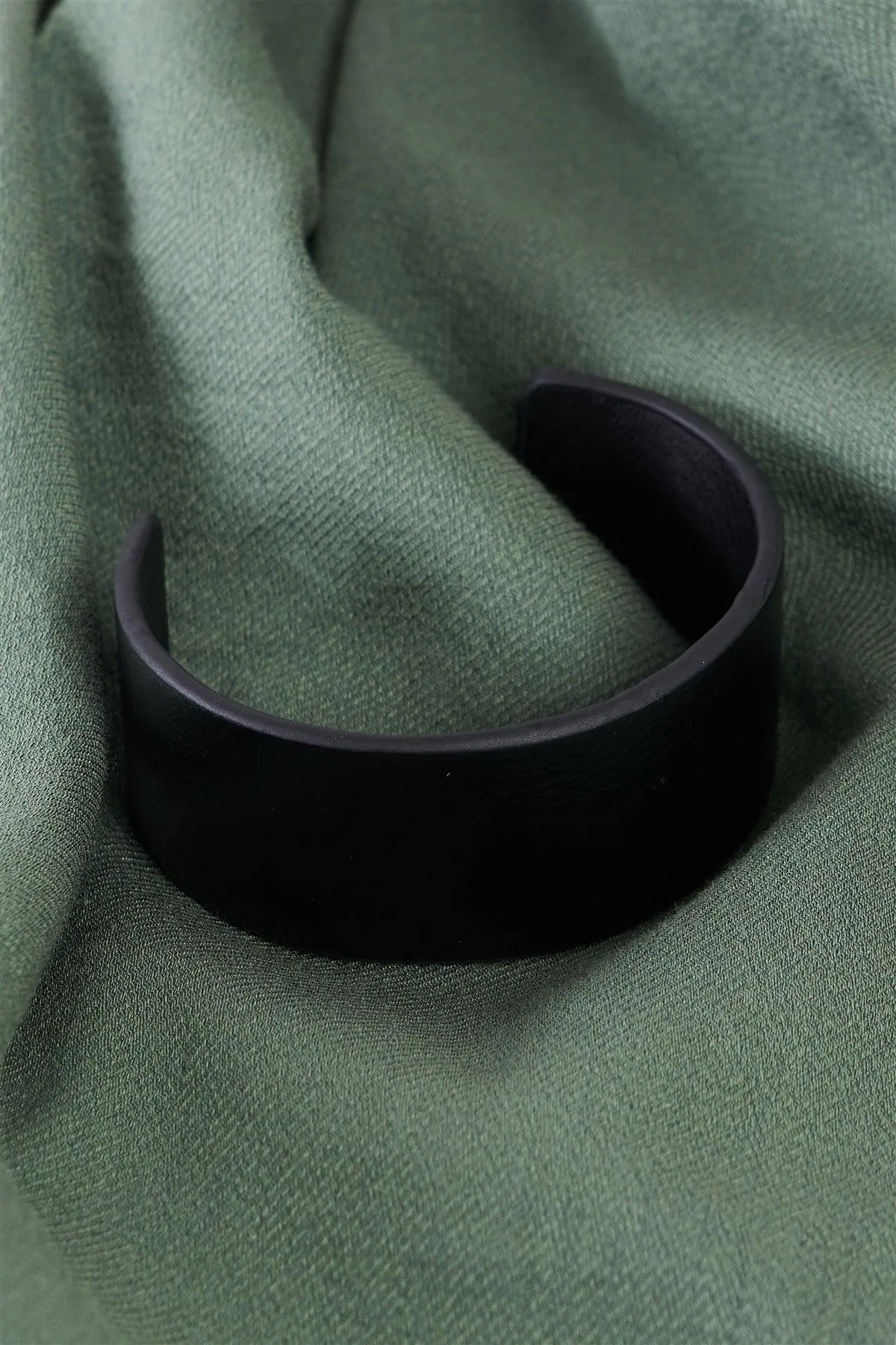 Black Faux Leather Wide Cuff Bracelet