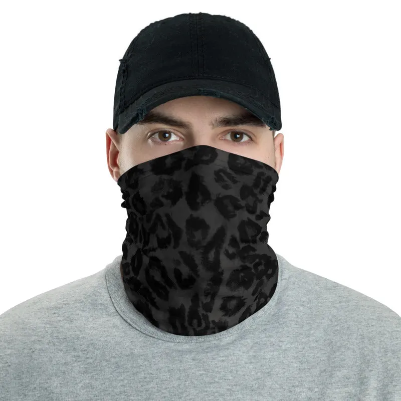 Black Leopard Face Mask Shield, Animal Print Headband Bandana Wristband-Made in USA/EU