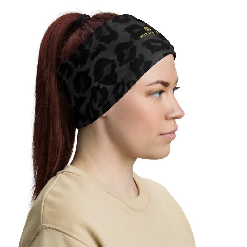 Black Leopard Face Mask Shield, Animal Print Headband Bandana Wristband-Made in USA/EU