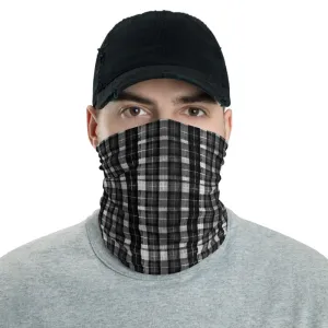 Black Plaid Print Face Mask Shield, Best Headband Bandana Wristband-Made in USA/EU