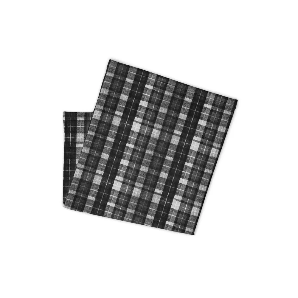 Black Plaid Print Face Mask Shield, Best Headband Bandana Wristband-Made in USA/EU