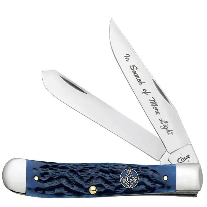 Case 01058 Masonic Gift Tin Standard Jig Blue Bone Trapper Knife