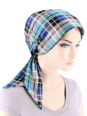 CFS-1153#Chemo Fashion Scarf Blue Plaid