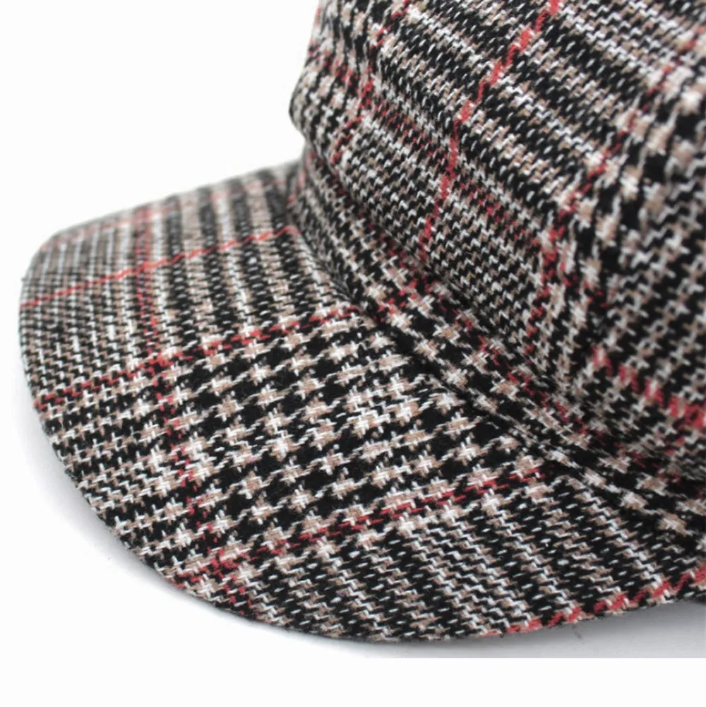 Check Cotton Octagonal Hat Newsboy Beret Cap Baker Boy Flat Cap YZG0219