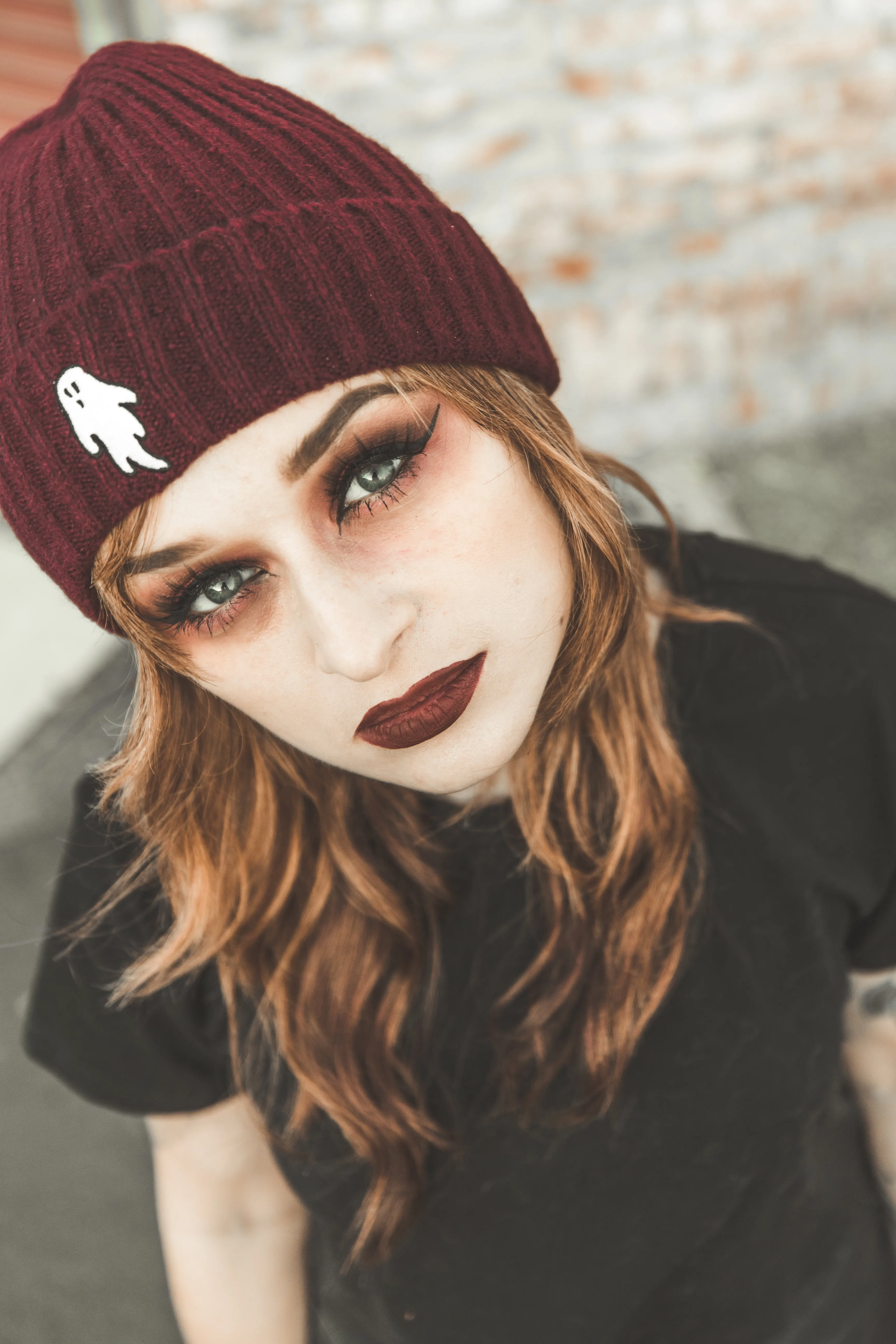 Cinnamon Red | Ghostie Embroidered & Reversible Knit Beanie