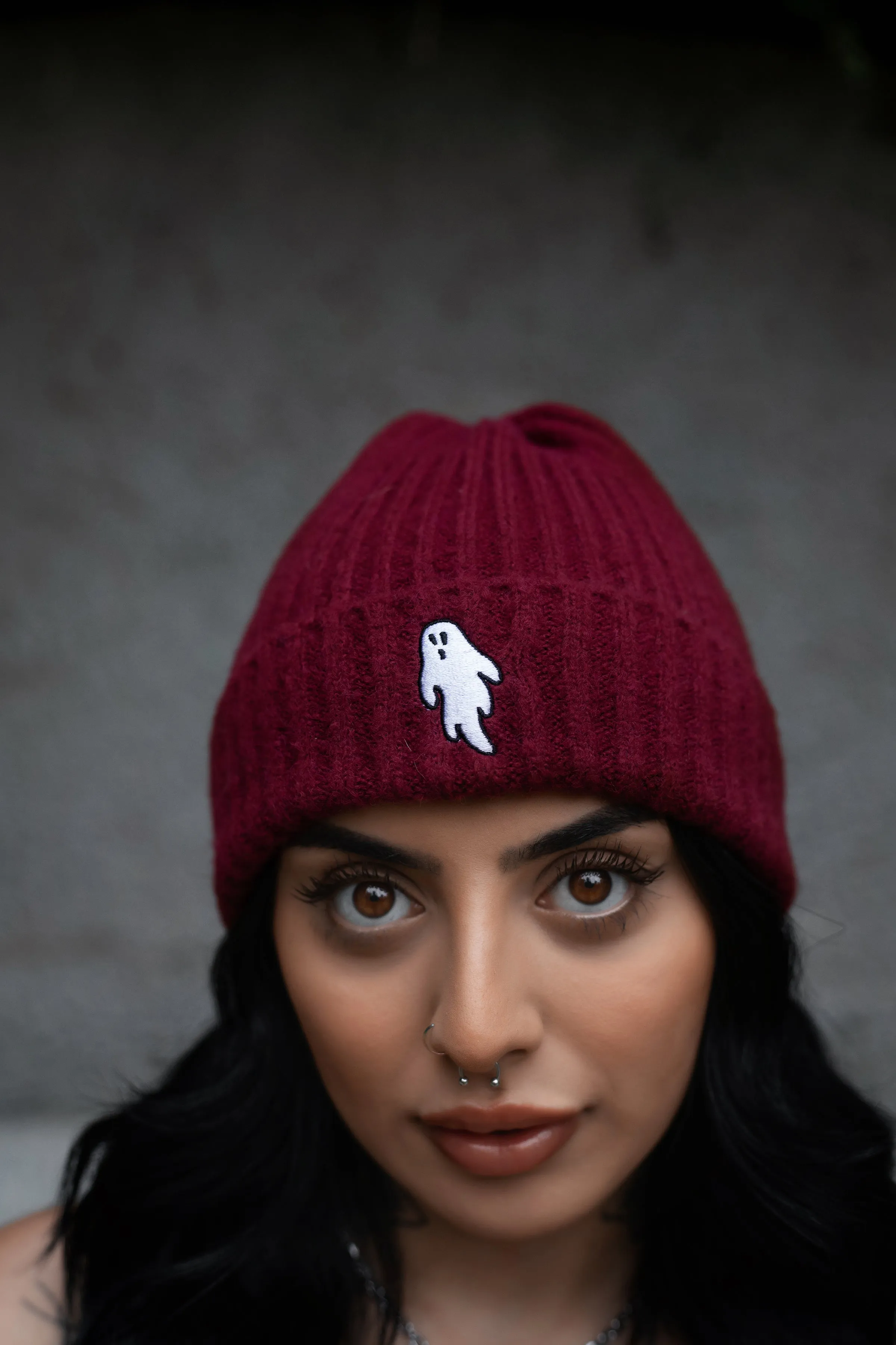 Cinnamon Red | Ghostie Embroidered & Reversible Knit Beanie