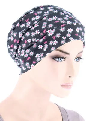 CKC-133#Chemo Cloche Cap in Gray Daisy