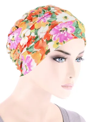 CKC-142#Chemo Cloche Cap in Orange Sage Floral