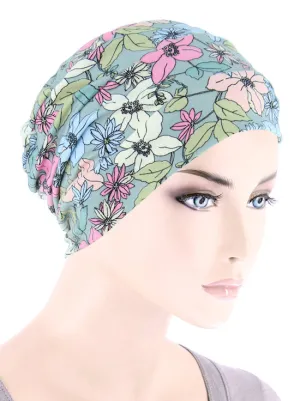 CKC-158#Chemo Cloche Cap in Sage Pink Floral