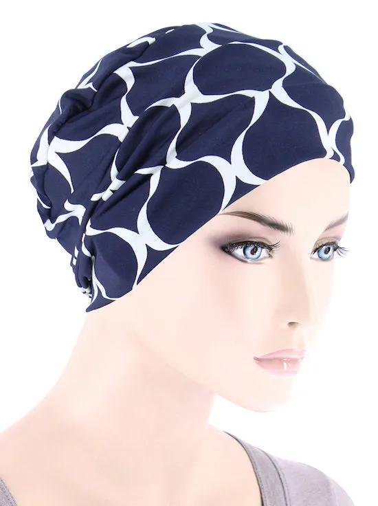 CKC-159#Chemo Cloche Cap in Navy White Oval Geometric