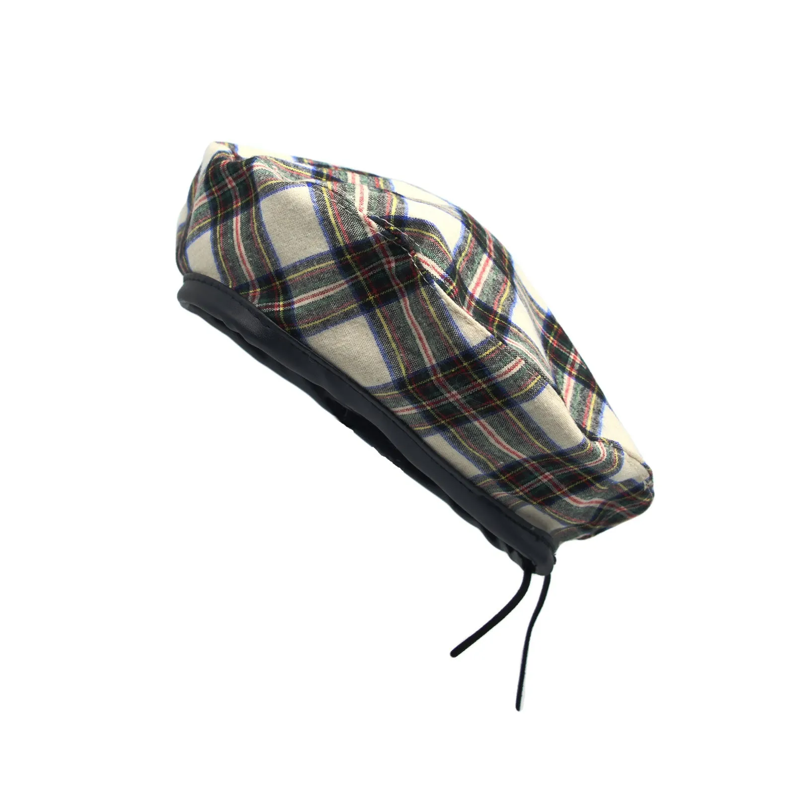 Cotton Plaid Beret Hat Tartan Check French Beanie Cap YZF0083