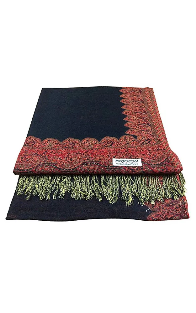 DB003-01 Black Border Print Pashmina Scarf