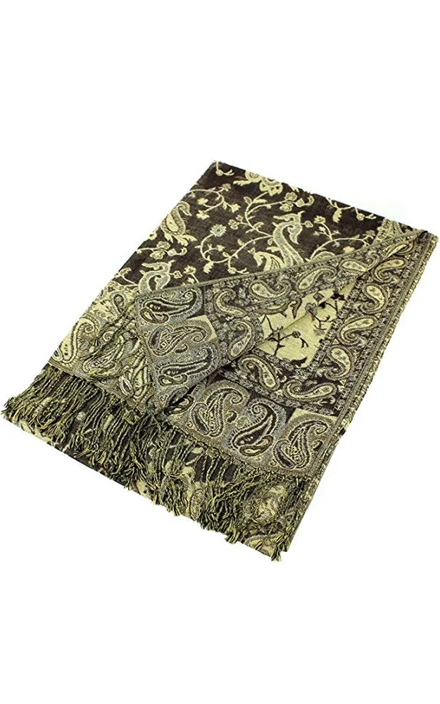 DB023-09 Coffee Paisley Print Pashmina Scarf