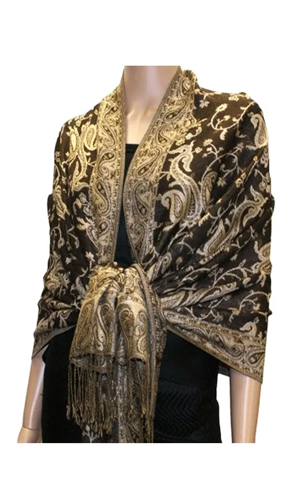 DB023-09 Coffee Paisley Print Pashmina Scarf