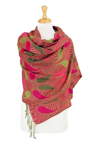 DBA18-20 Olive & Fuchsia Paisley Print Pashmina Scarf