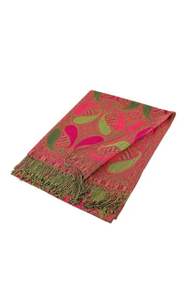 DBA18-20 Olive & Fuchsia Paisley Print Pashmina Scarf