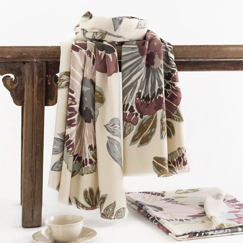 FH23-5113 plants flowers printed winter scarf