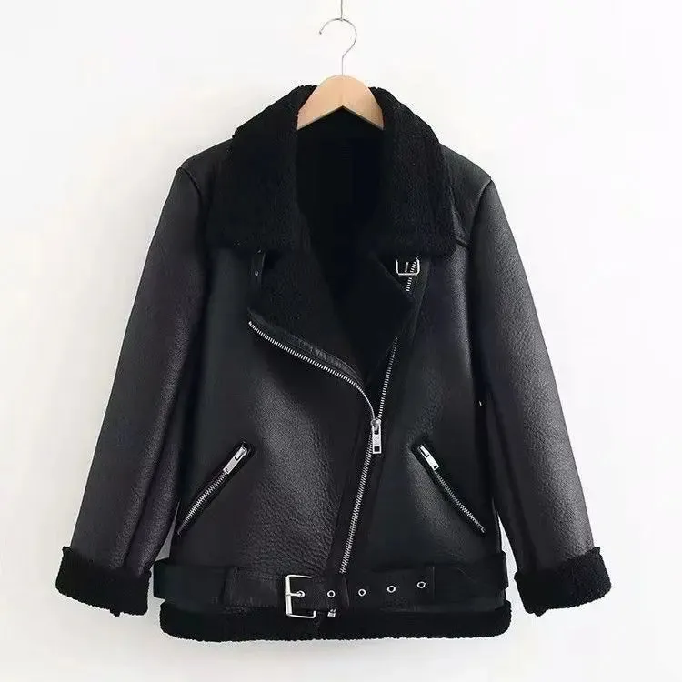 Fur Coat Women's Fleece-lined Thick Motorcycle Jacket