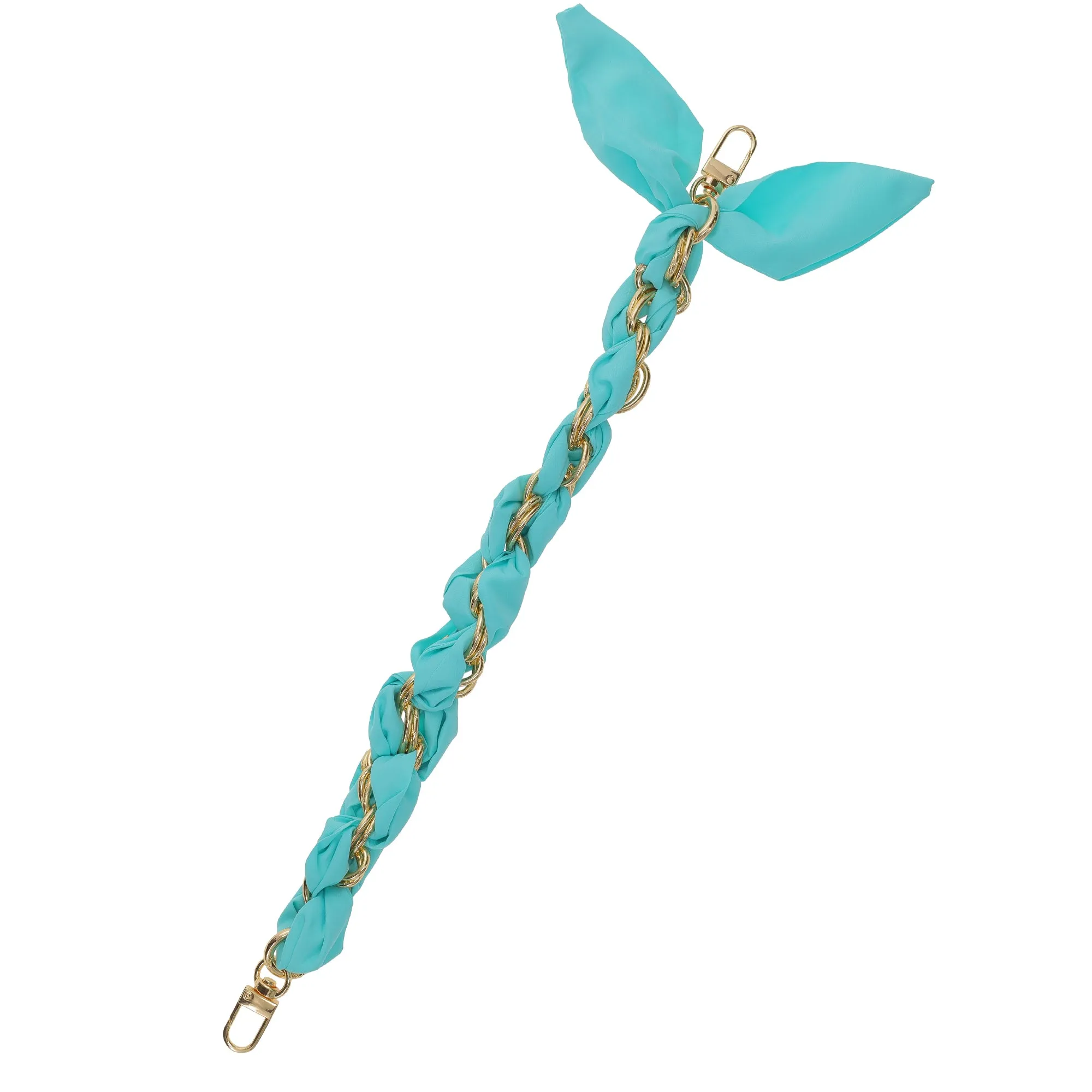 Gold Chain Wrist Strap - Luxury Blue-green Silk Satin scarf for 18mm-25mm canes