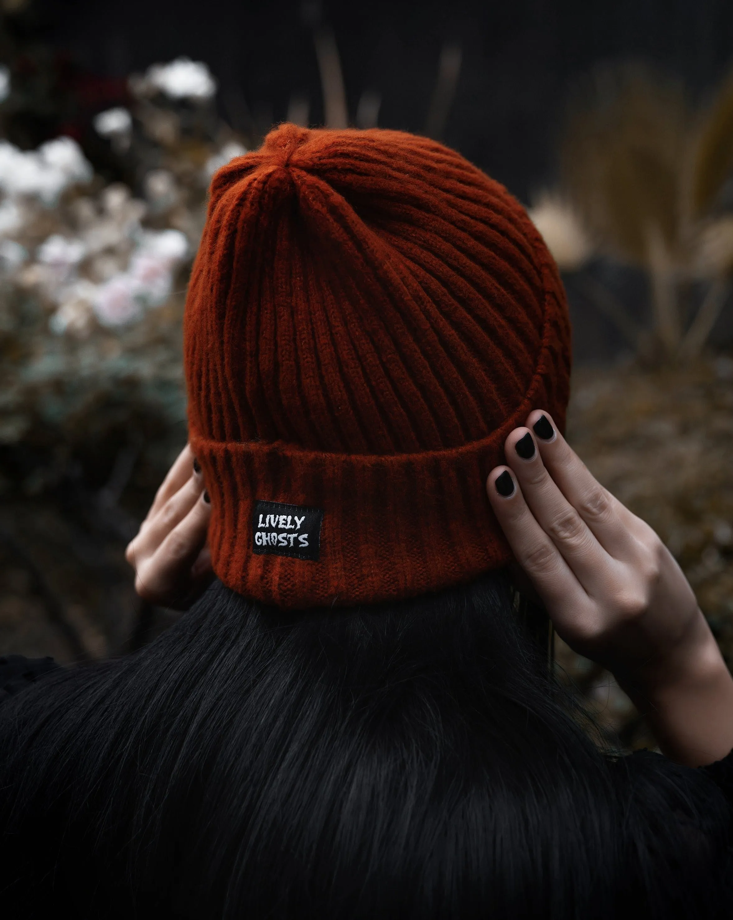 Halloween Orange | Ghostie Embroidered & Reversible Knit Beanie