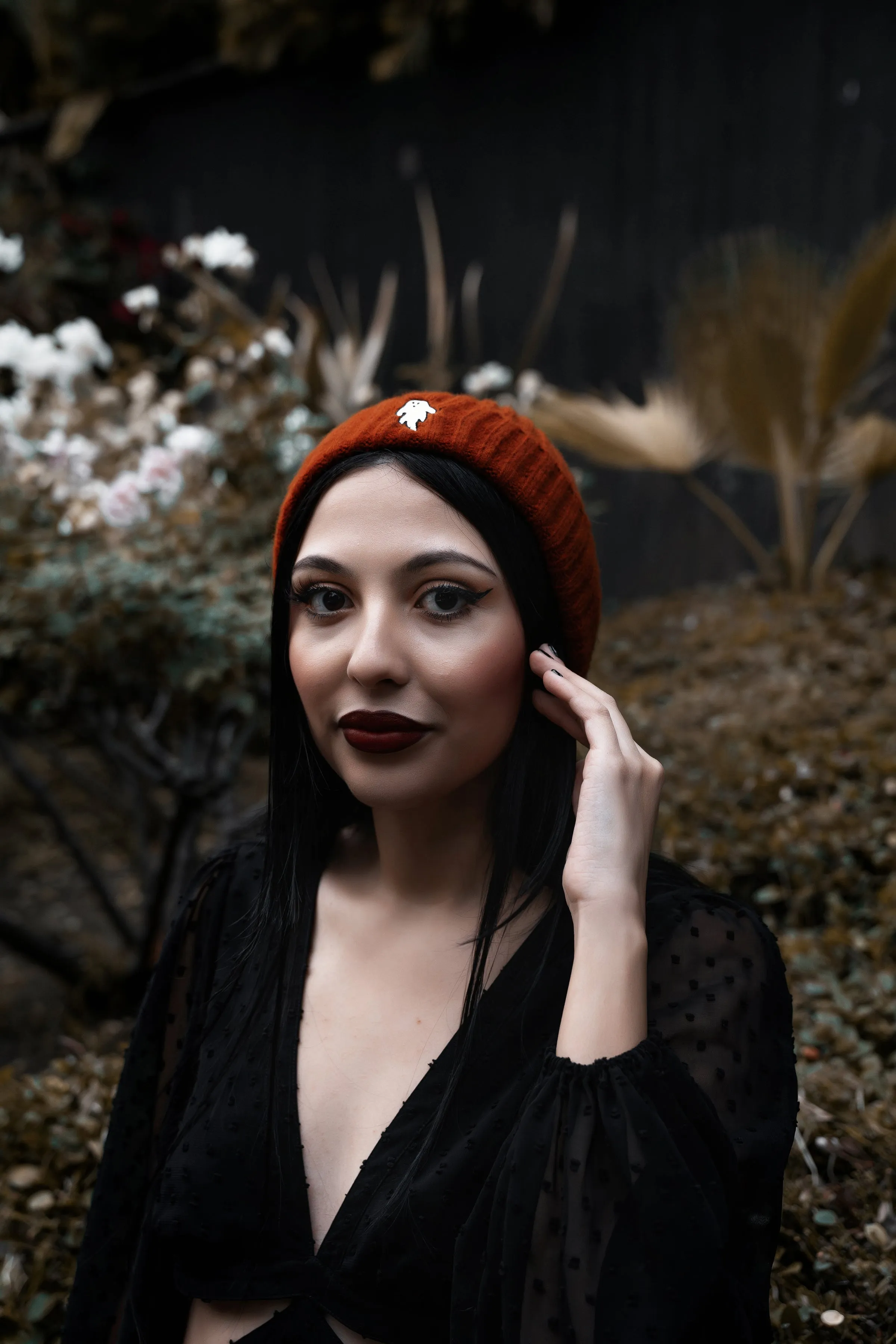 Halloween Orange | Ghostie Embroidered & Reversible Knit Beanie