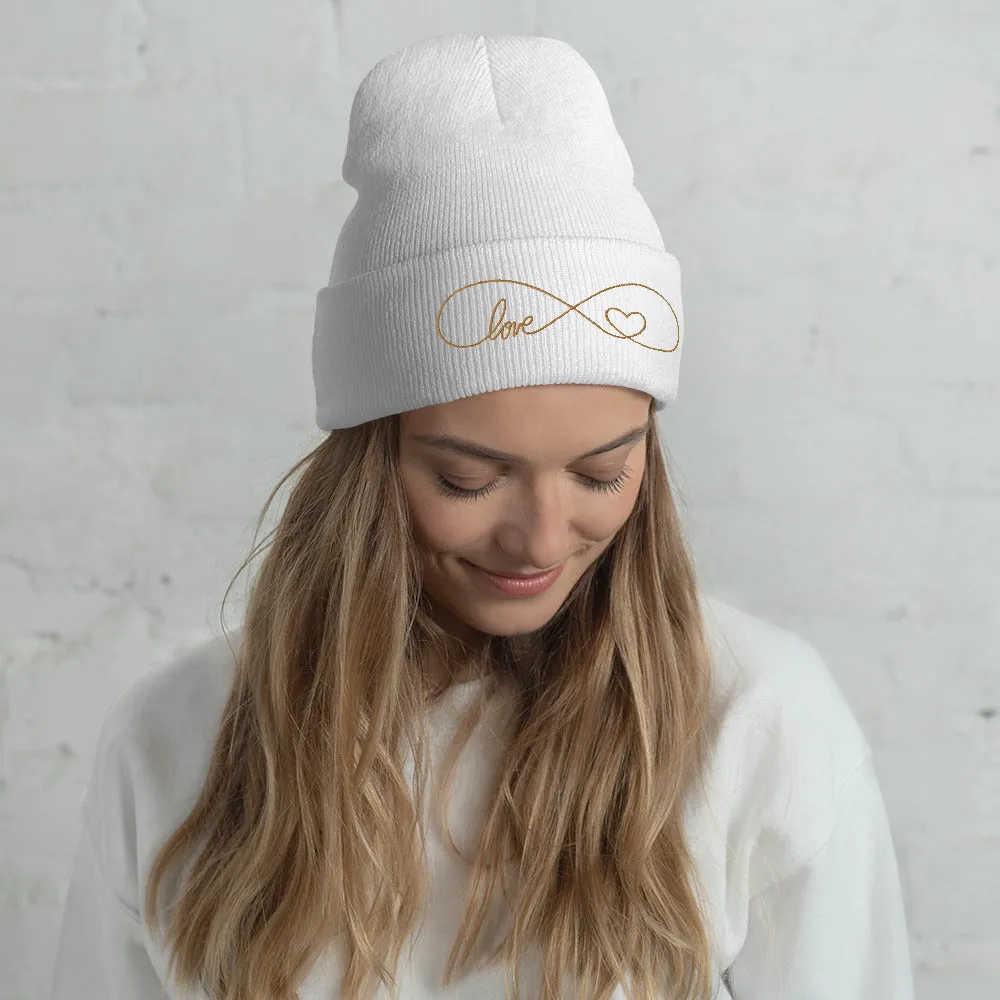 Infinity Sign Heart embroidered cuffed beanie, lioness-love