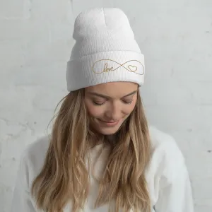 Infinity Sign Heart embroidered cuffed beanie, lioness-love