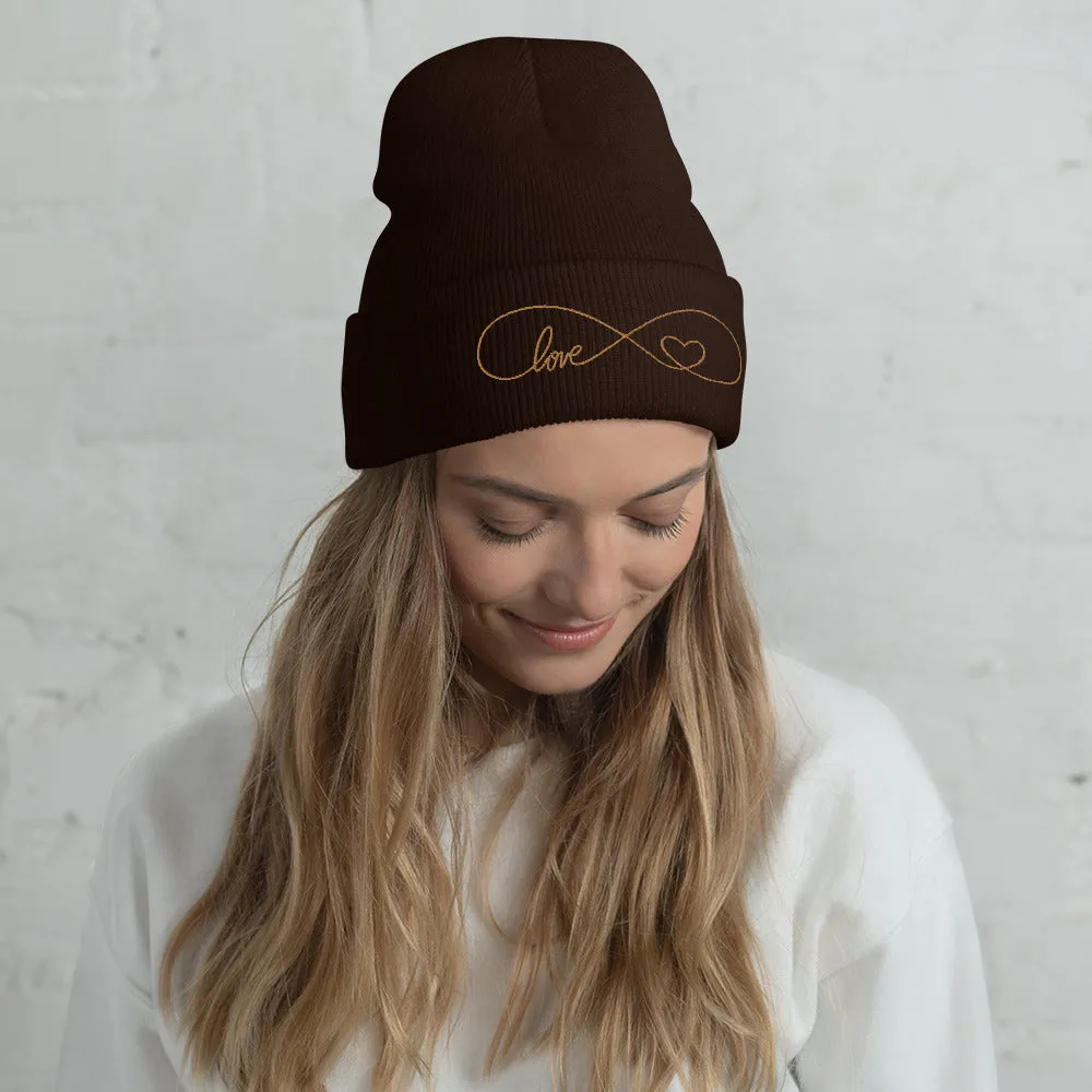 Infinity Sign Heart embroidered cuffed beanie, lioness-love