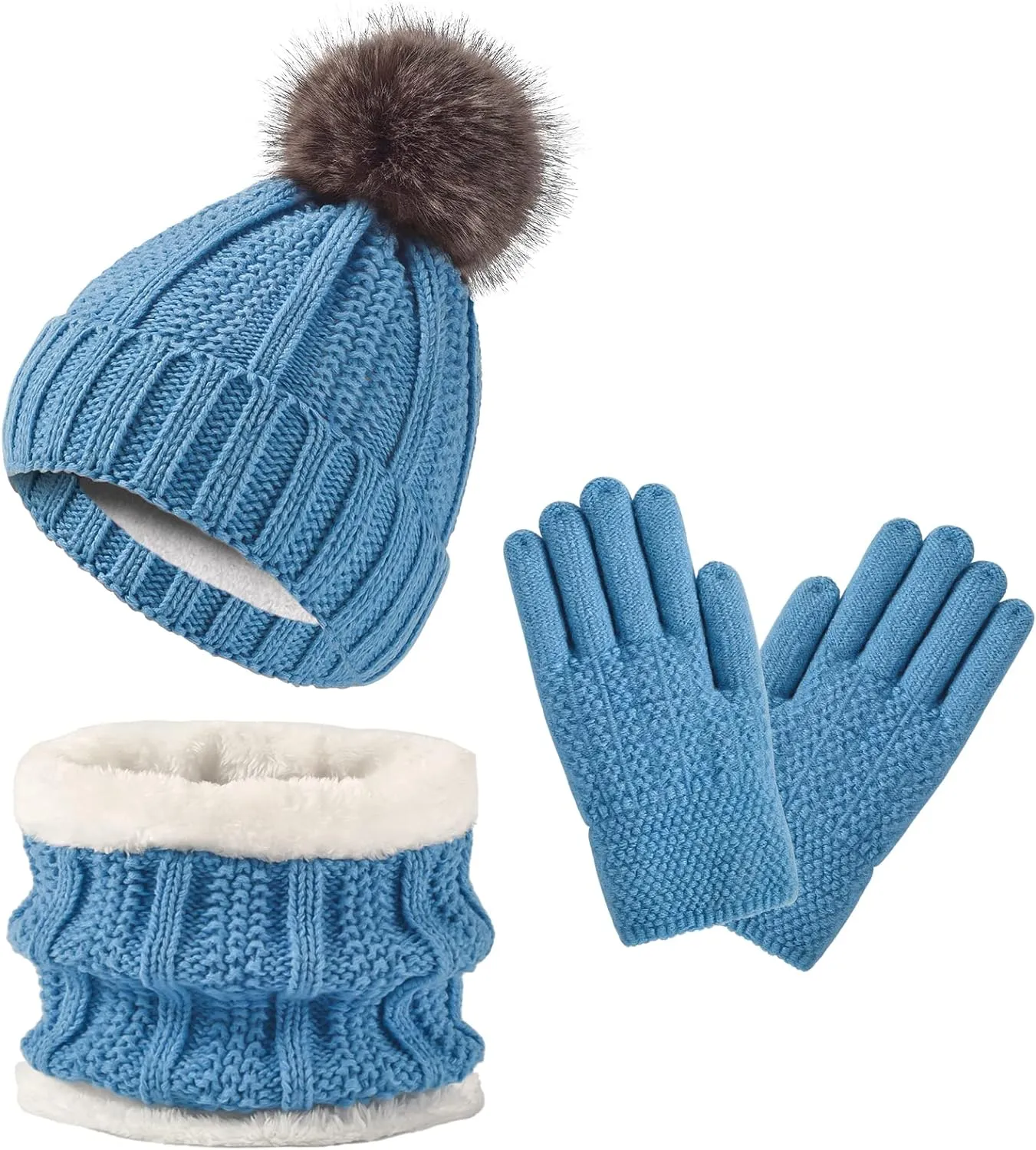 Kids Winter Beanie Hat Gloves Scarf Set, Girls Boys