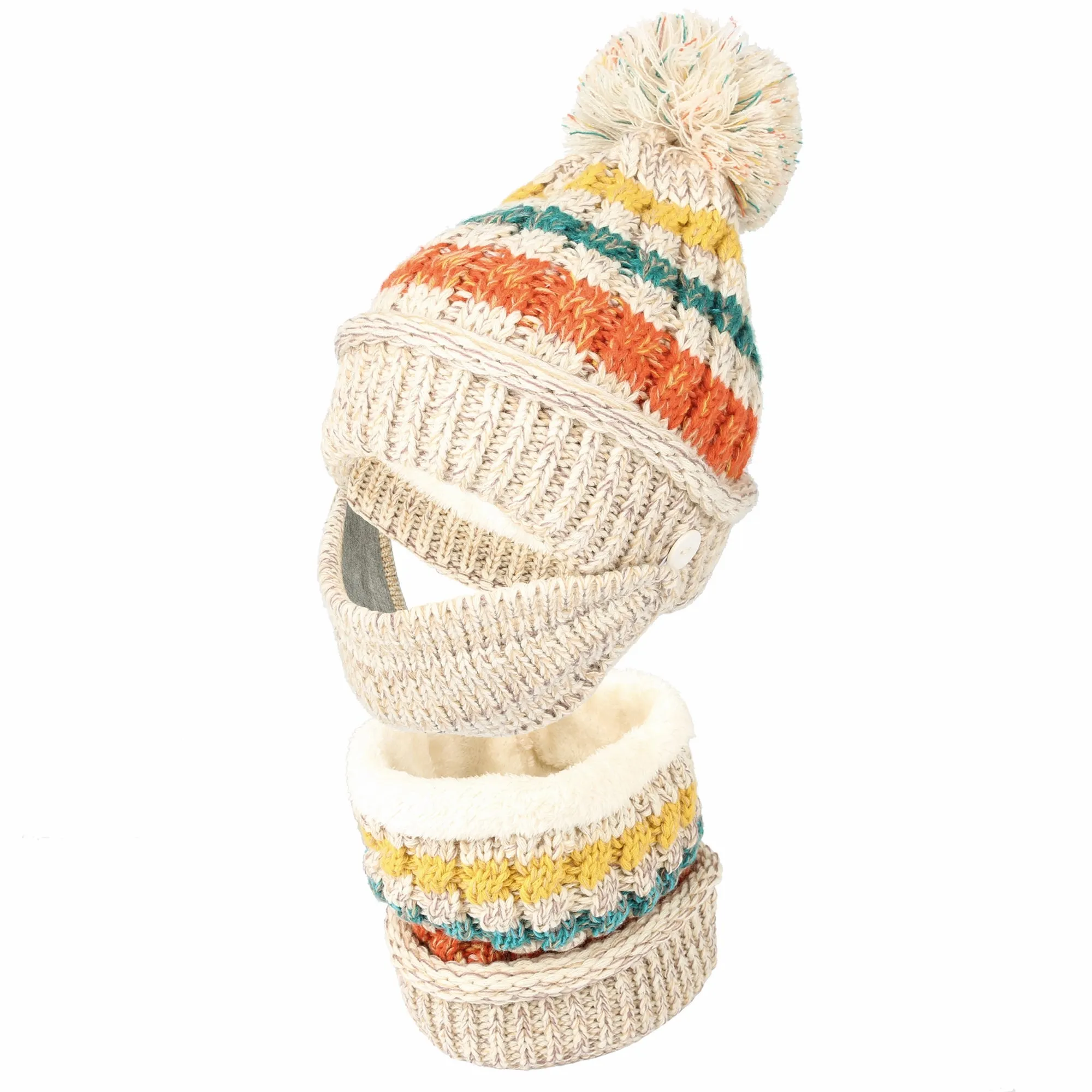 Knit Fairs Isle Nordic Bobble Pom Beanie Hat DZX0024