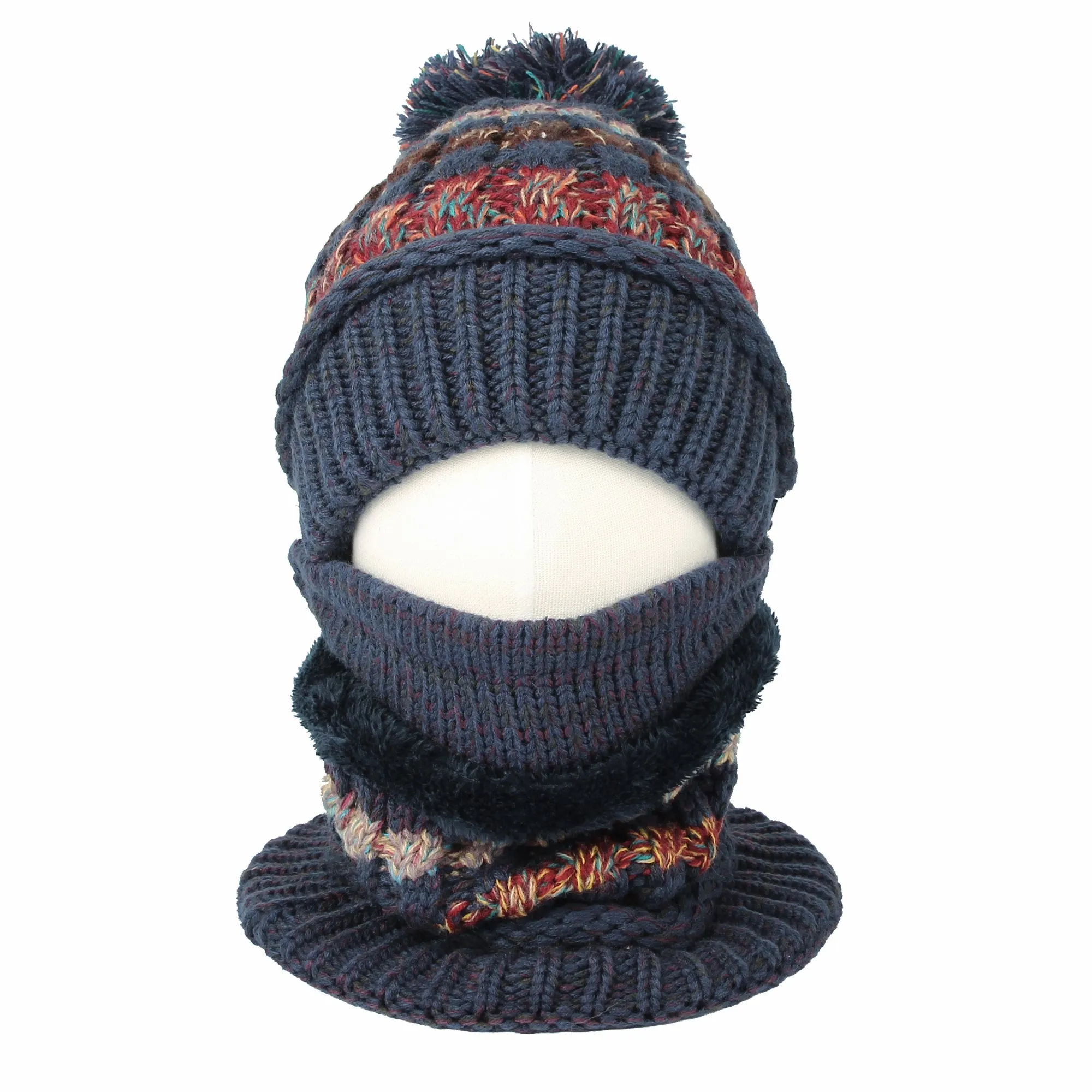 Knit Fairs Isle Nordic Bobble Pom Beanie Hat DZX0024