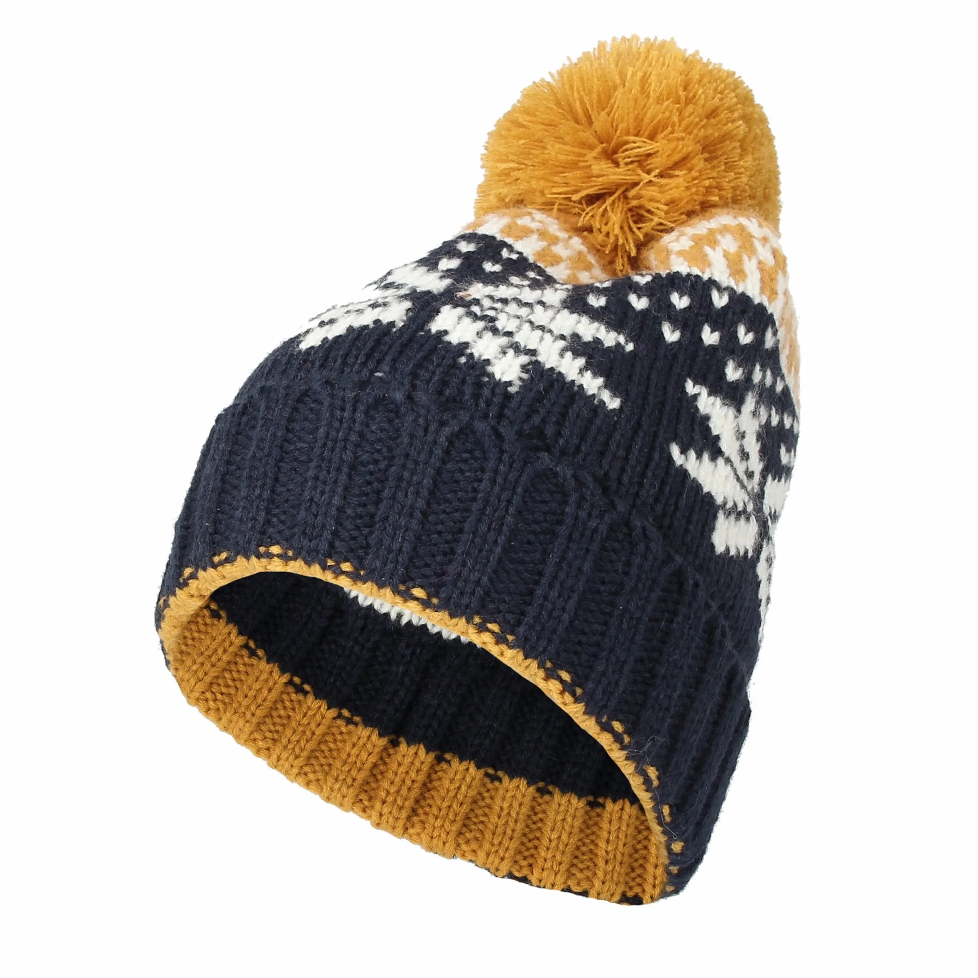 Knit Fairs Isle Nordic Bobble Pom Beanie Hat JZP0026