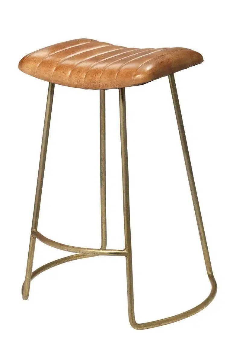 Luke Brown Buffalo Leather Counter Stool Without Back