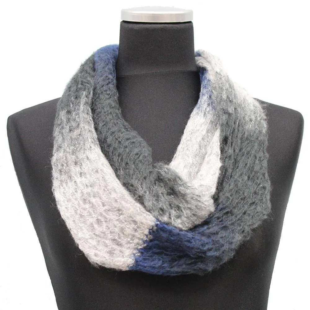 Mohair-like Space Dyed Infinity Muffler-Black/Navy/Grey Combo