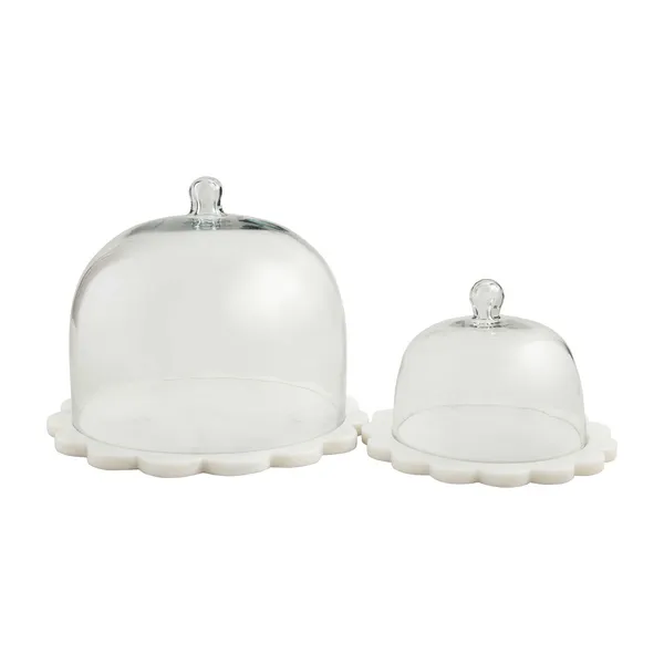 Mud Pie Scalloped Marble Cloche Set