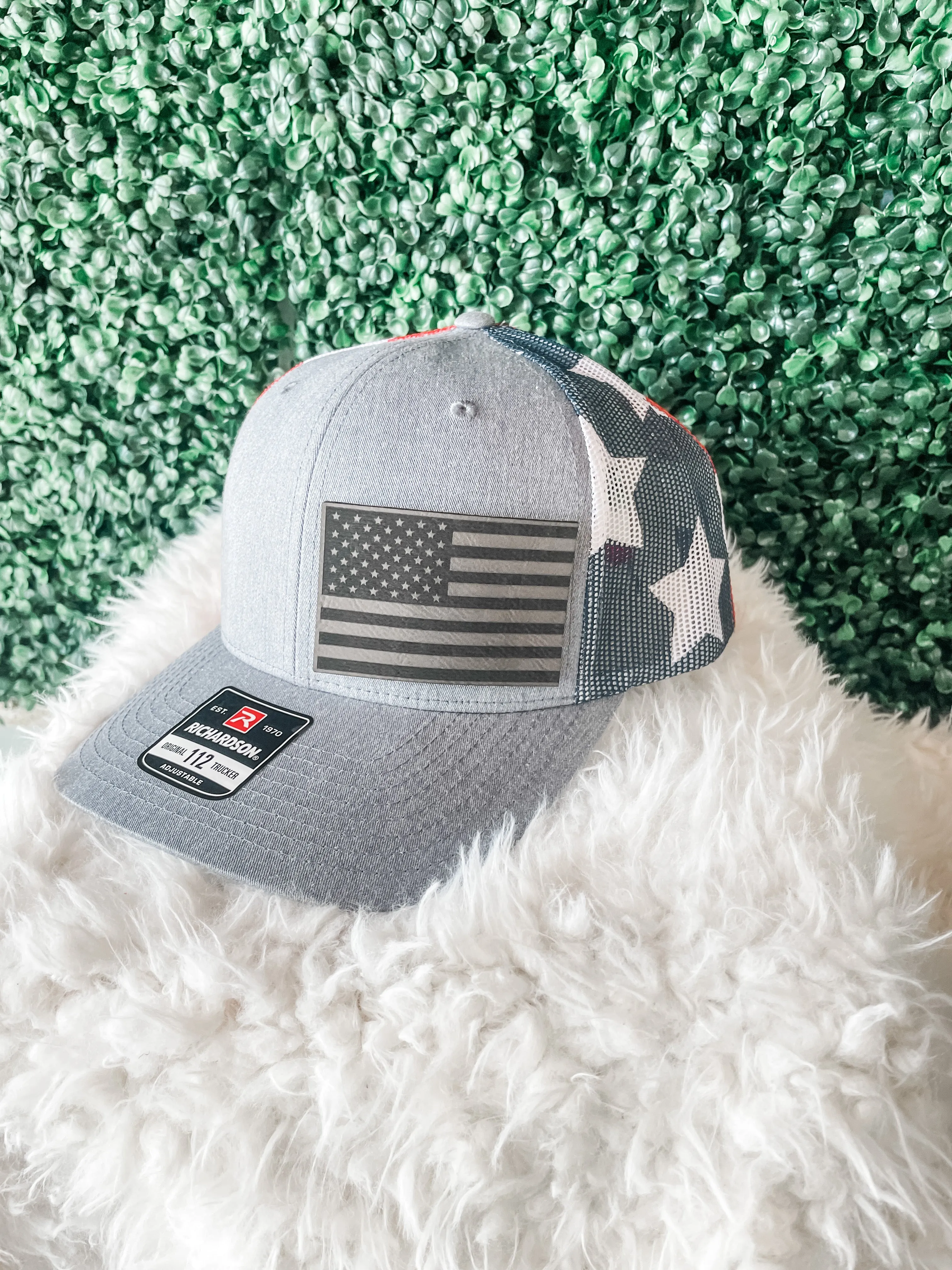 Silver Flag Leather Patch Hat