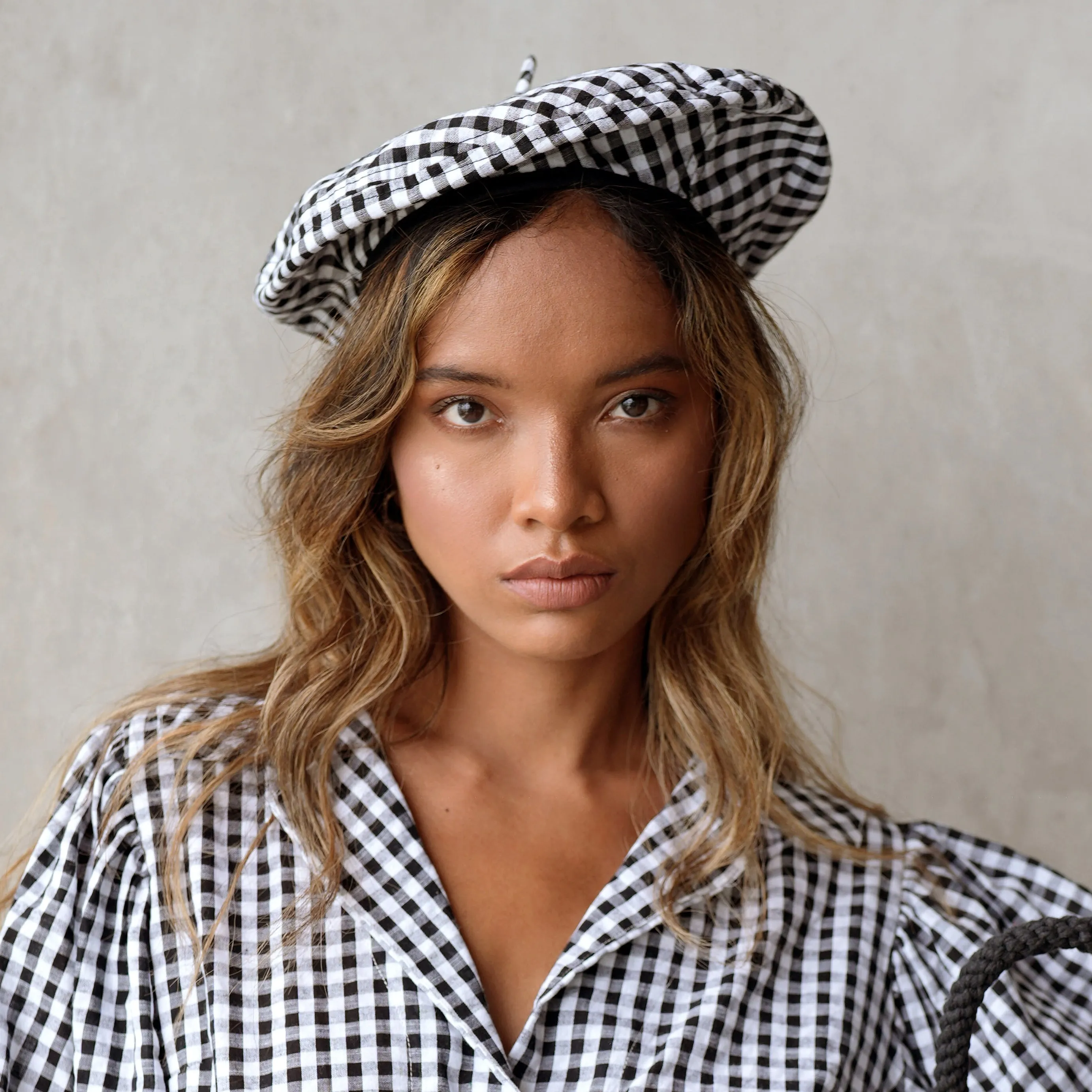 Simone Gingham Beret Hat